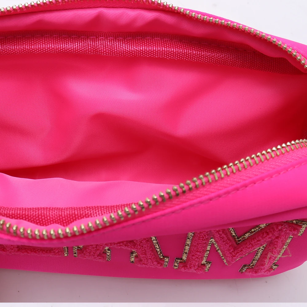 Waterproof Zipper Toiletry Bag Travel Makeup Bags DIY Embroidery Letter Patches Girls Beauty Pouches Portable Cosmetic Bag