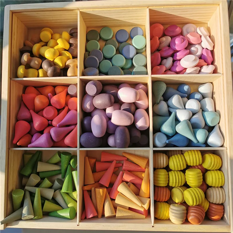 Деревянные игрушки Монтессори из Букового дерева грибы капли головоломки радужные деревянные блоки мандала с деталями