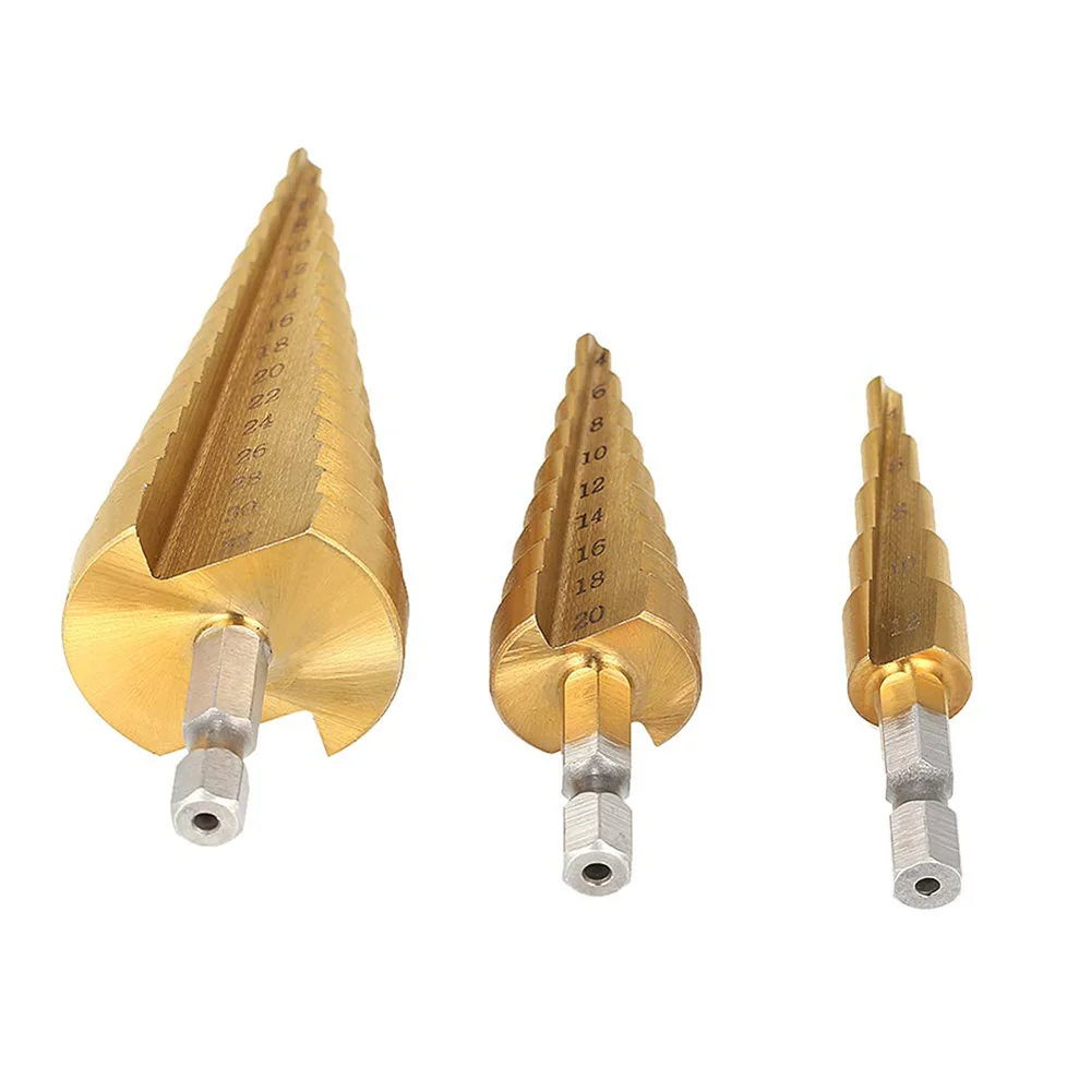 
Free Shipping 4-12/20/32 Titanium Coated Cone Drilling Power Tools for Metal High Speed Steel Wood Hole Cutter Step Drill Bit 
