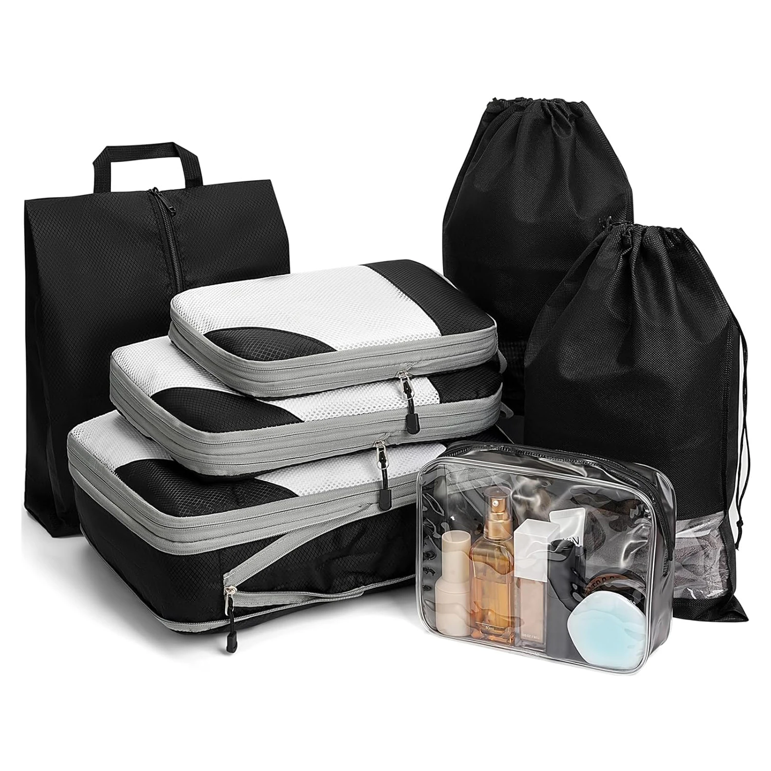 7 Set Packing Cubes Suitcases Travel Luggage Packing Organizers Mesh Expandable Packing Cubes