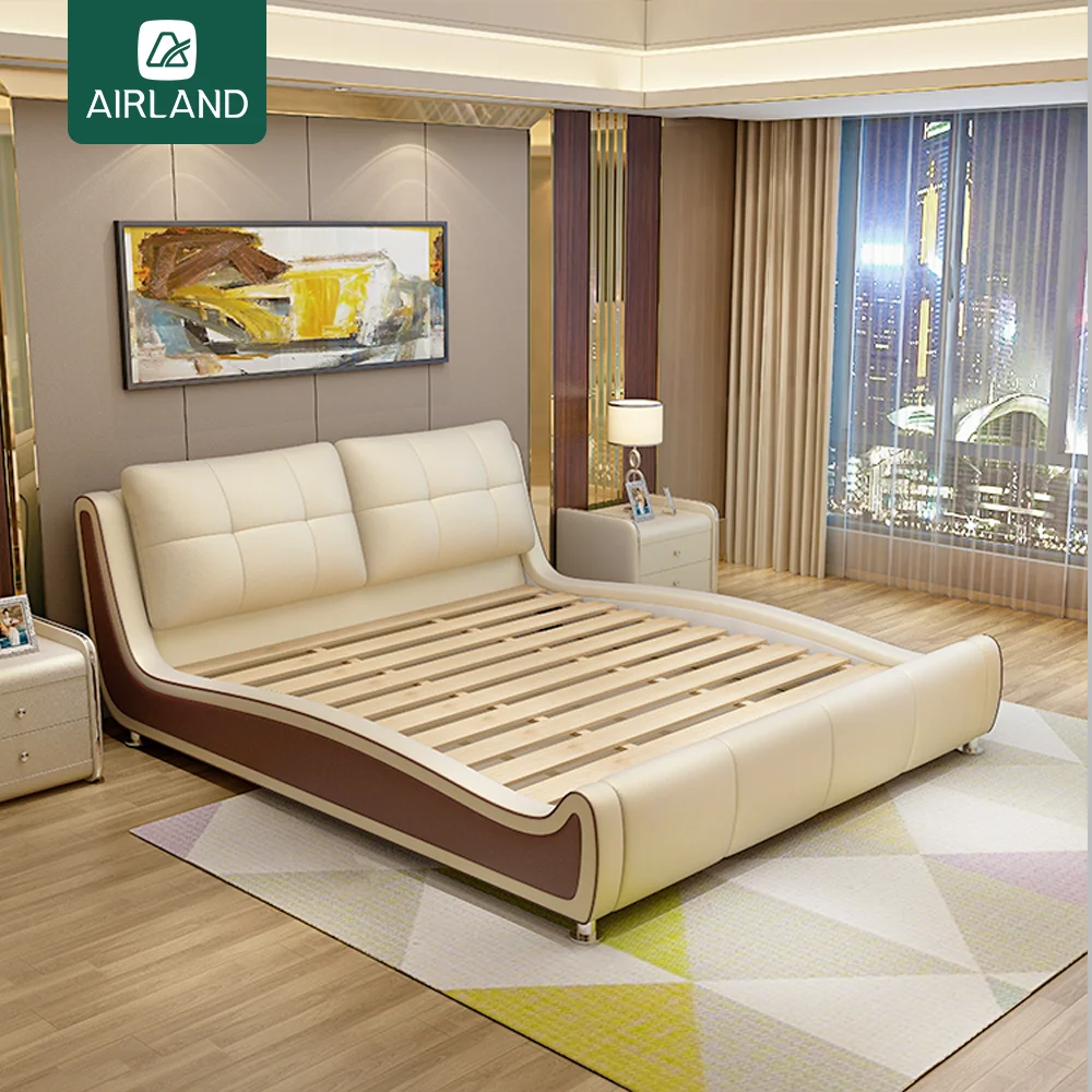 Airland Upholstered Luxury Modern Furniture Leather Foldable Wooden King Size Bed Double Bed With Storage Space Saving Drawer