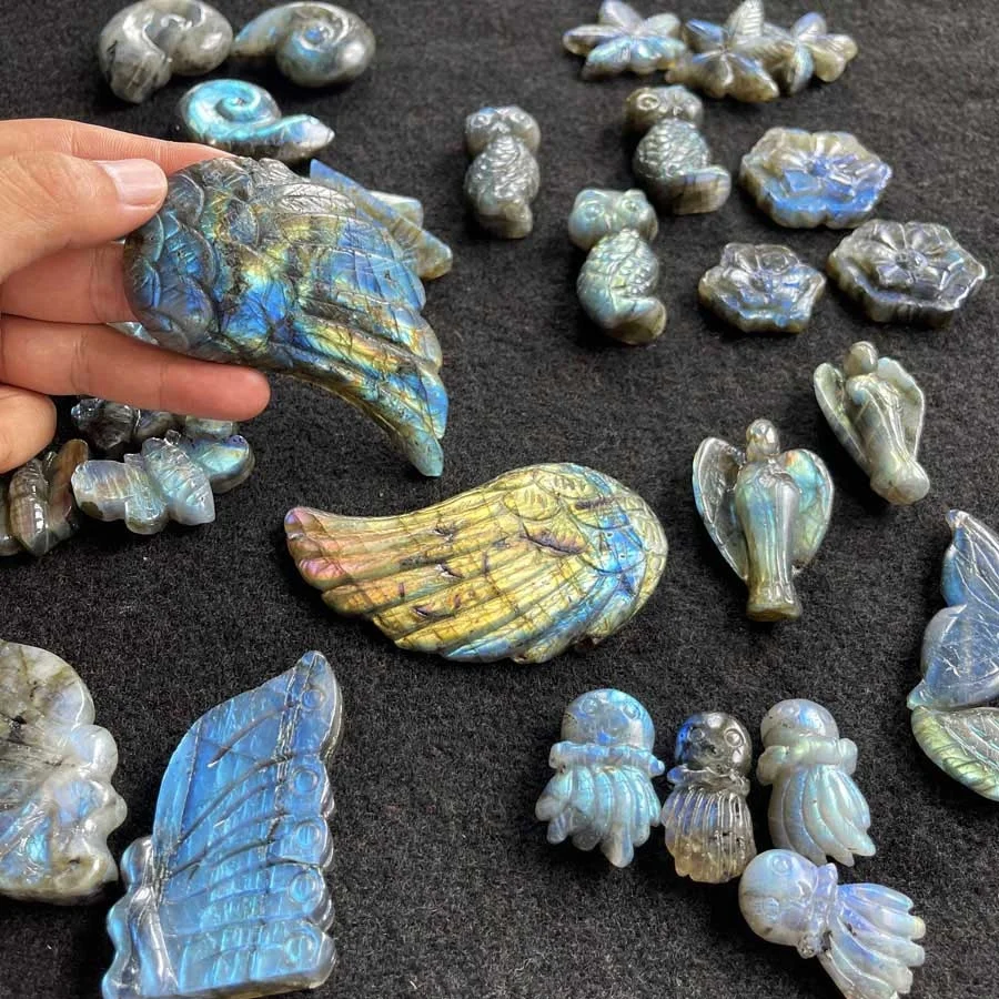 Wholesale Hot Sale Hand Carved Hamsa Healing Stones Labradorite Eyes