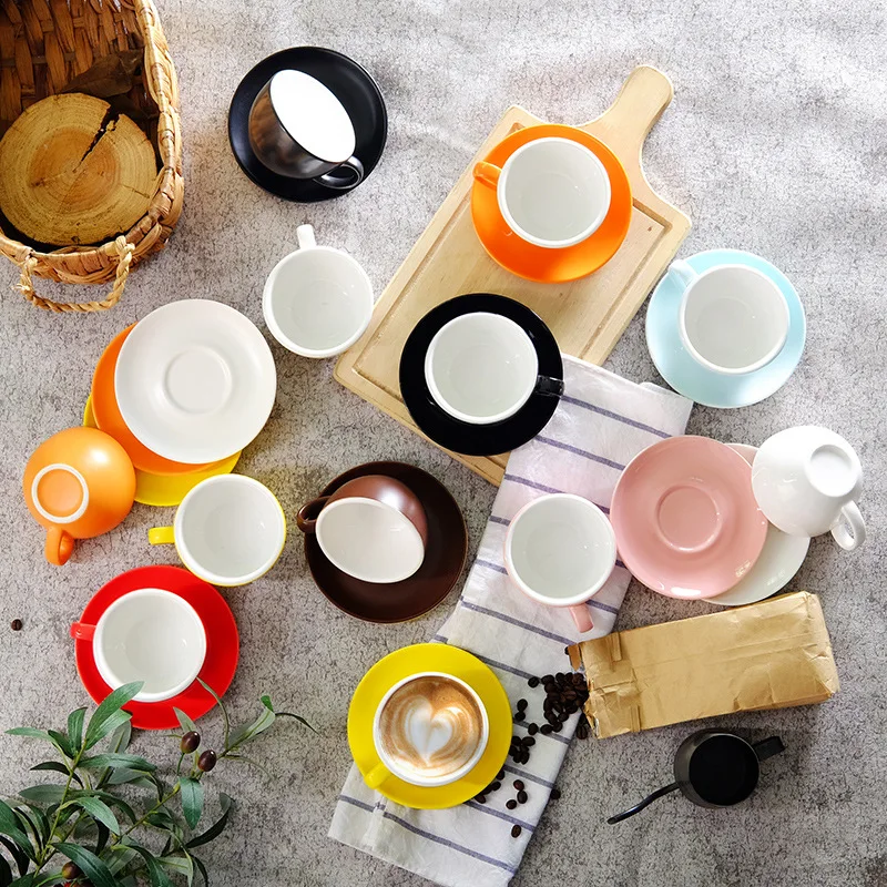 
4/8/12oz High quality factory colorful matte or glossy cappuccino latte espresso coffee cup saucer set with dish and spoon 
