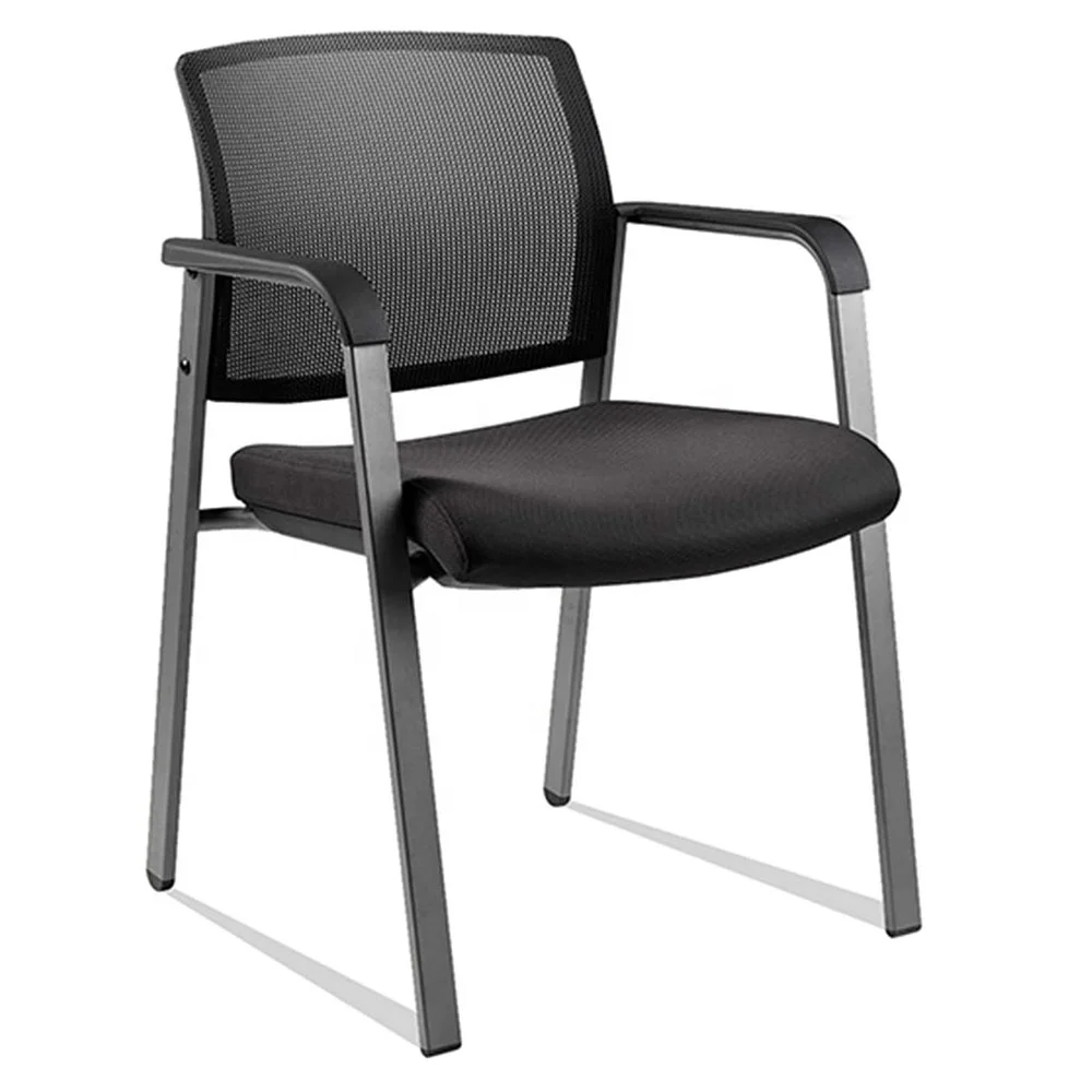 2022 Grey Conference Chair Mesh Back Stacking Chair Ergonomic Lumber Support Fabric Office Chair