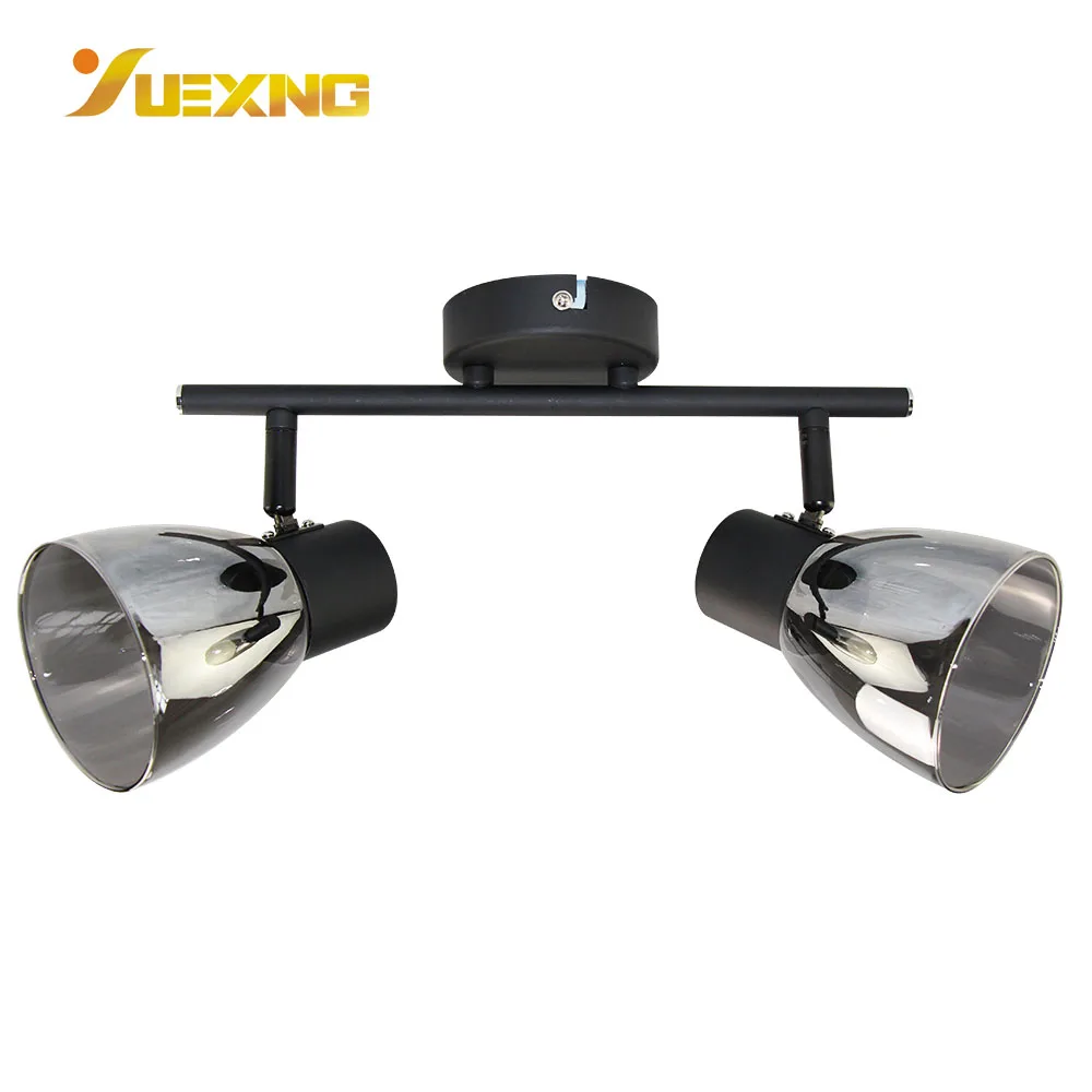 Modern Round Ceiling Spotlight E27 Indoor Lighting Double Head Surface Mounted Adjustable Glass Metal Spot Light