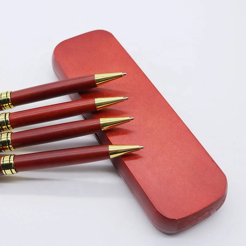Promotional vip gift eco friendly red luxury wooden ball pen with box set
