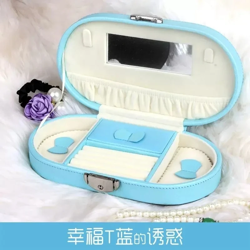 Custom Custom Pu Small Ring Pendant Jewellery Storage Case Travel Organizer Mini Velvet Flocking Lining Oval Leather Jewelry Box