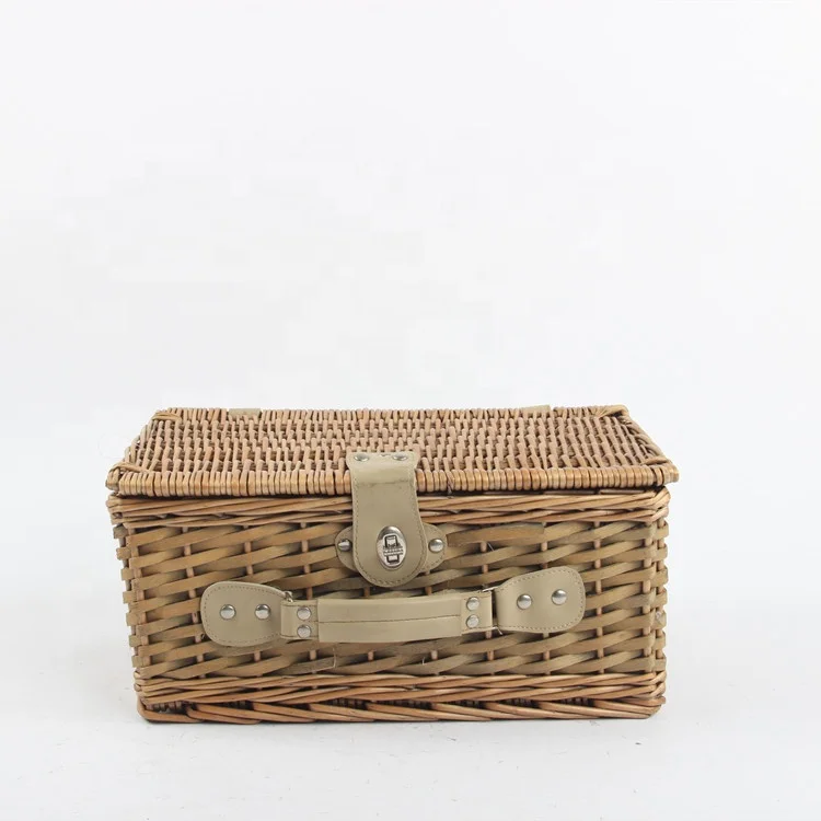 Hand-woven  willow picnic basket set wicker basket for outside food