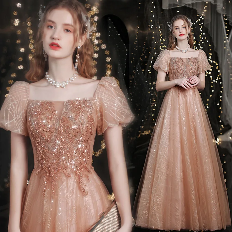 Sweetheart Luxury Wedding  Dresses 2021 Gorgeous  gold Sparkly Sequined puff sleeve elegant party night dress Bridal Gowns