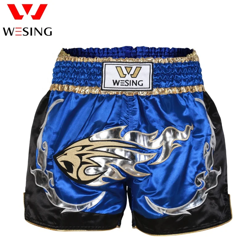 Wesing High Quality Customized Muay Thai Shorts Black Fabric Wholesale Muay Thai Boxing Shorts