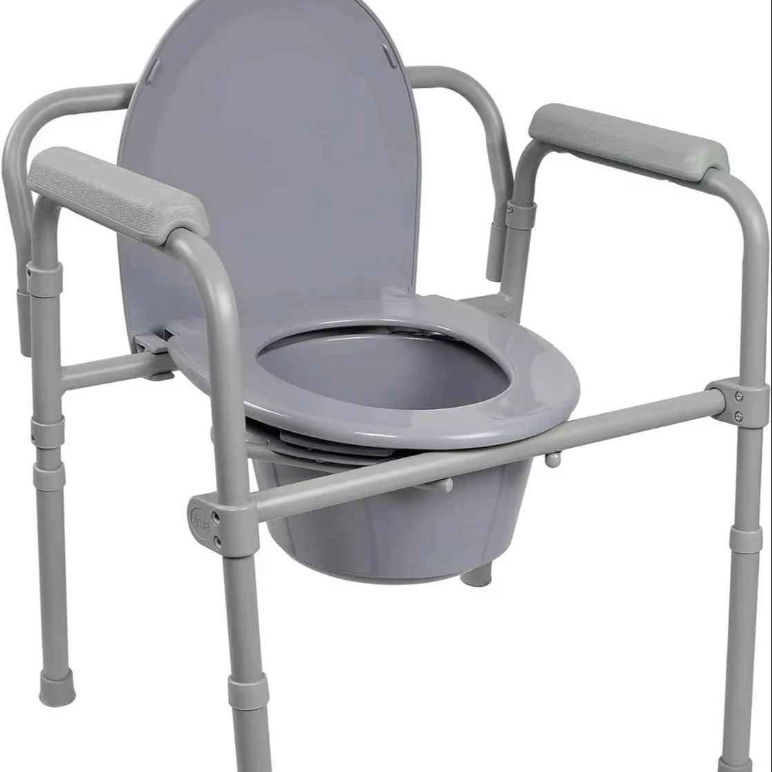 Adjustable Height Folding Commode Chair with 7.5 qt Bucket 350 lbs Weight Capacity 13 1/2 in Seat Width 1 Count Walker Rollator