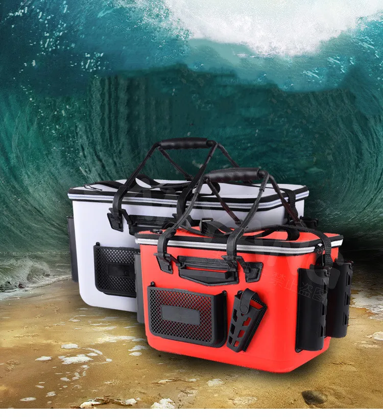 20L 26L 32L 40L Multi-function Folding Waterproof Oxygen Pump Portable EVA Collapsible Fishing Bucket With Pliers and Rod Holder