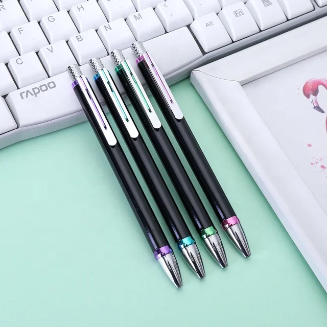 Cool Black Metal Ballpoint Pens With Gradient Clip Rainbow Color Metal Pens Retractable Executive Pen
