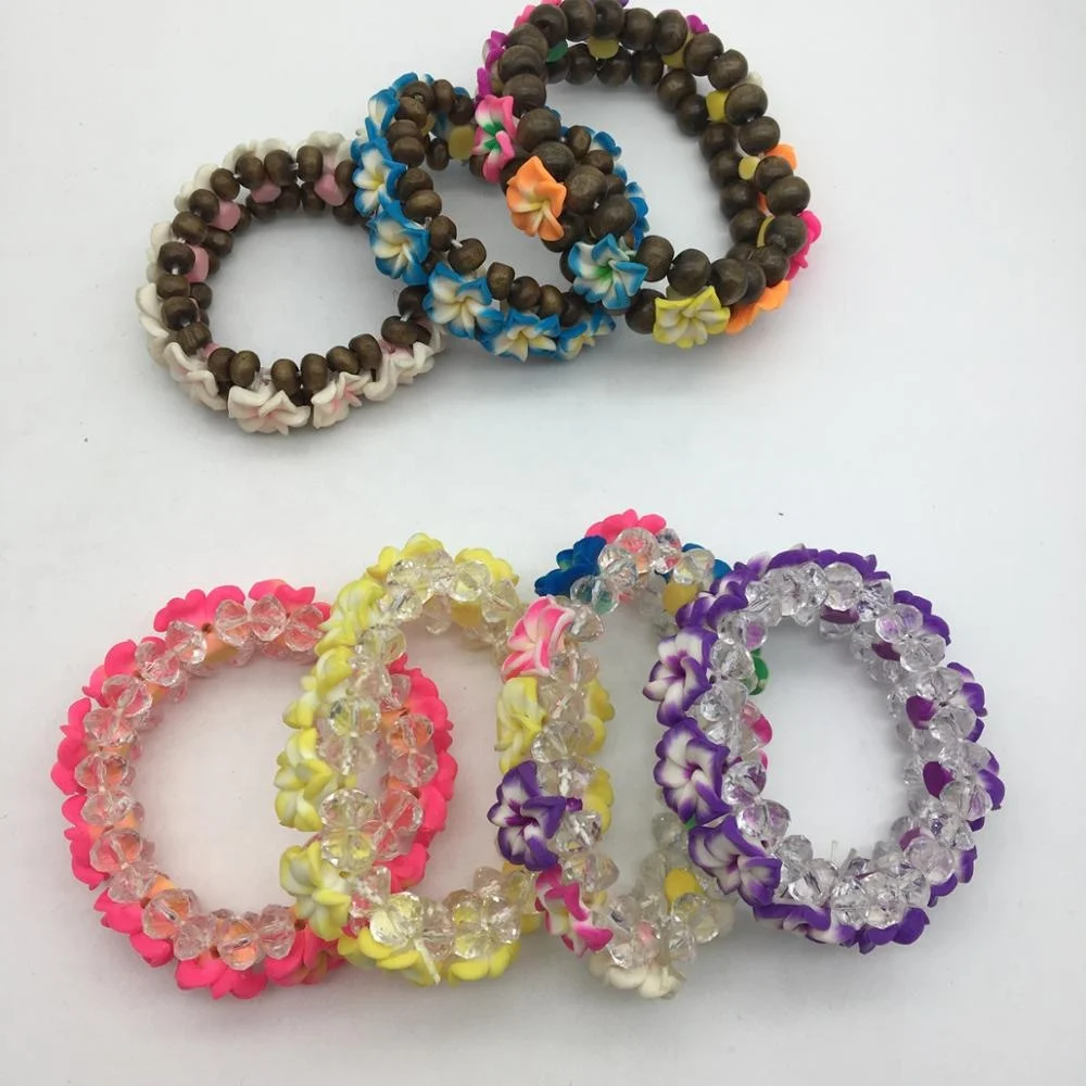 Thai Style Plastic Bead Bracelet Bangles with Flowers