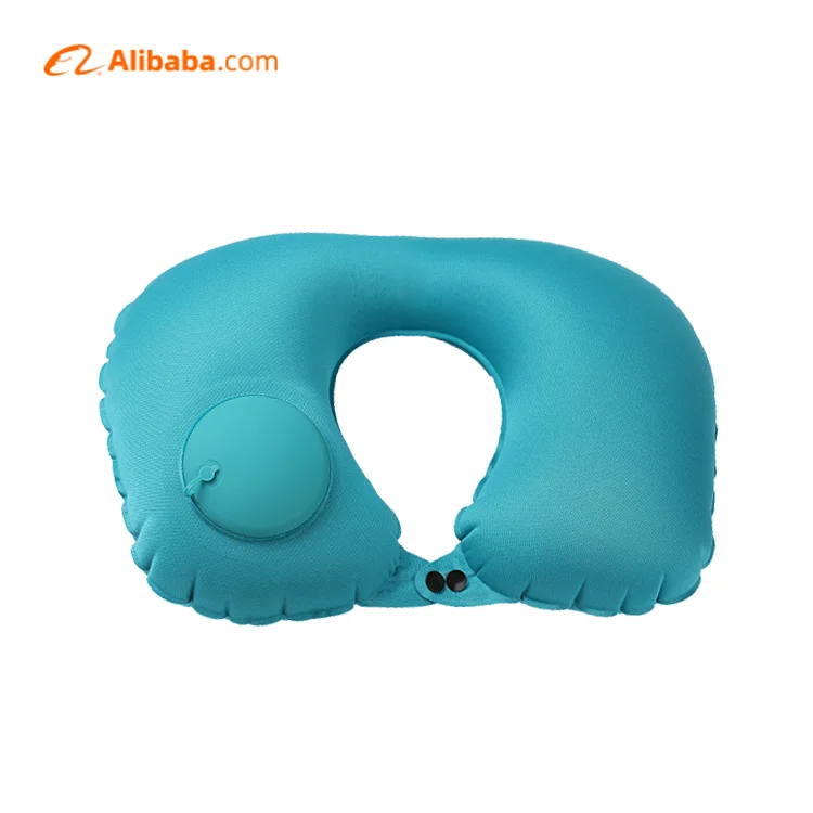 New Fashion Air Filled U Shape Folding Auto Press Pump Inflatable Travel Portable Neck Pillow For Sleep