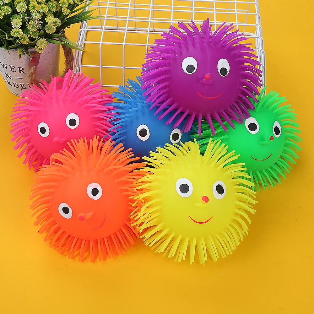 Kehui Smiling Squeeze Puffer Balls Tpr Fluffy Light Led Soft Puffer Balls On A String