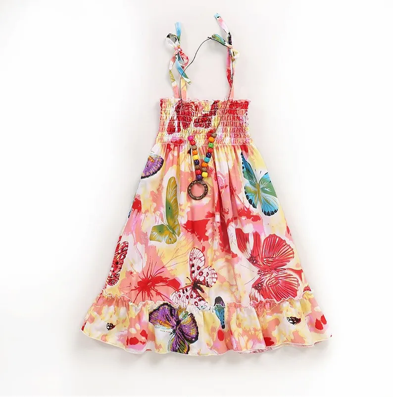 Custom Design Sling Ruffles Bohemian Beach 2 6 8 12 Years Summer Children Girl Sleeveless Floral Dress