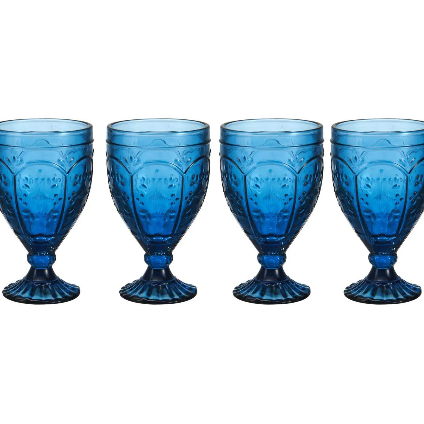 12 Ounces Vintage Colored Blue Glass Goblets Glassware