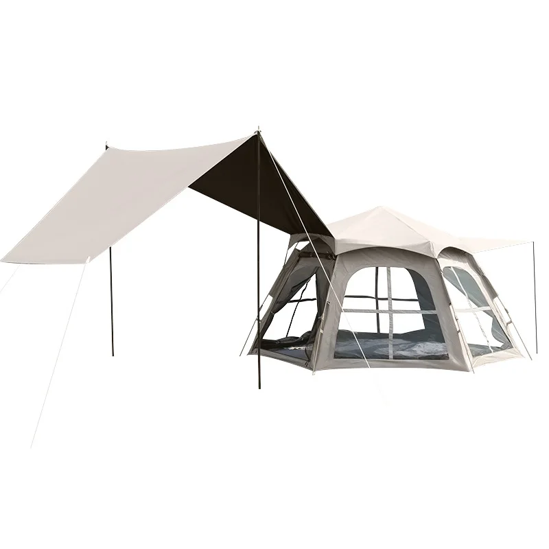 2 in 1 Automatic Double Canopy Tent Summer Waterproof Aluminum Pole Fiberglass Frame Oxford Portable Outdoor Home Use
