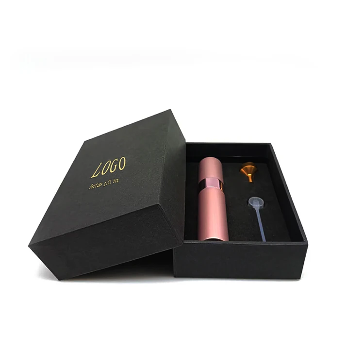 factory custom mini rectangle black perfume gift set empty paper box perfume bottle packaging box