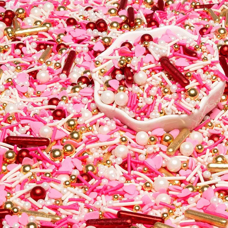 Привлекательная цена золотой розовой десерт разбрызгивает жемчуг съедобный торт украшение