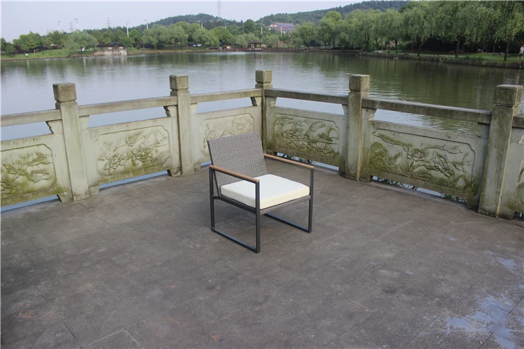 4 pcs synthetic rattan all weather KD metal patio rattan sofa set outdoor rattan garden sofa sets with PS wood on armrest