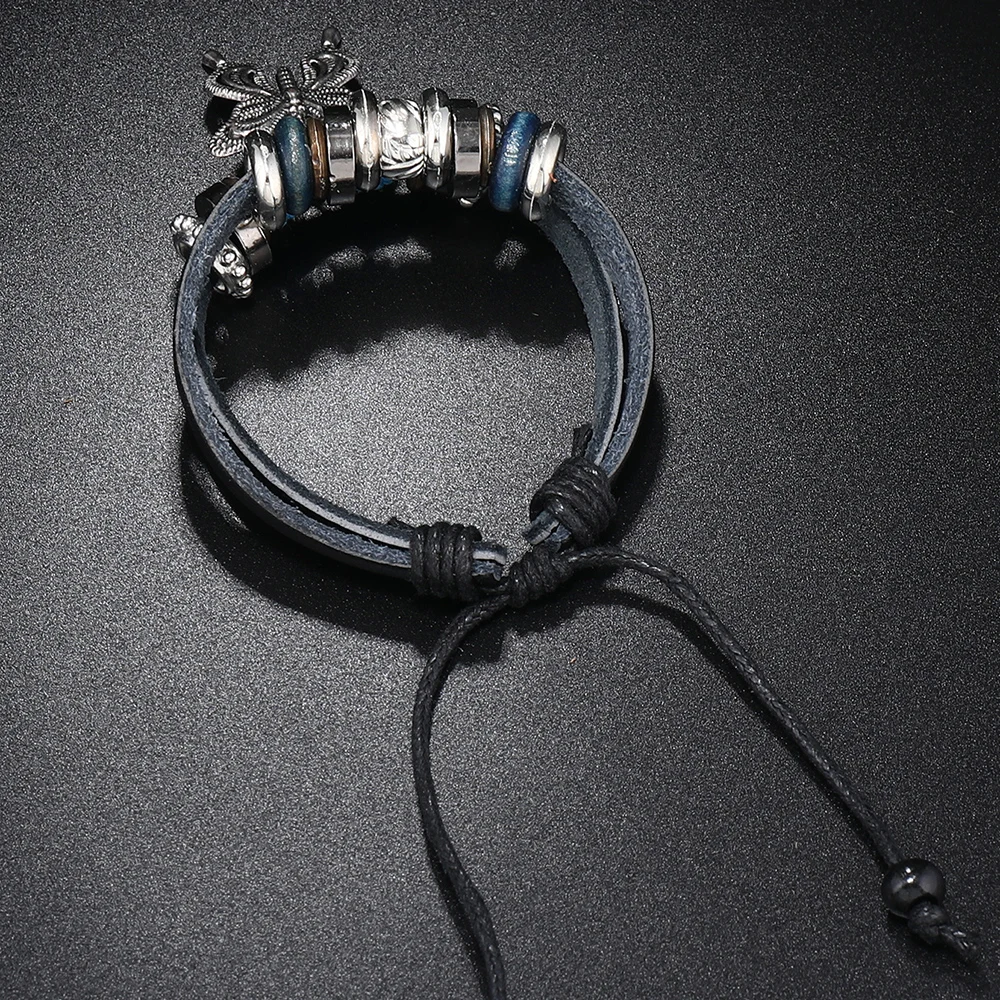 Wholesale Fashion Jewelry Charm butterfly Pendant Women Bracelet Personality Trendy Leather Bracelets for Men and Women