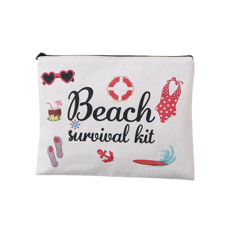 Adorable Roomy Travel Makeup Toiletry Cotton Zipper Pouch Beach Survival Kit Cosmetic Bag for Women Gift