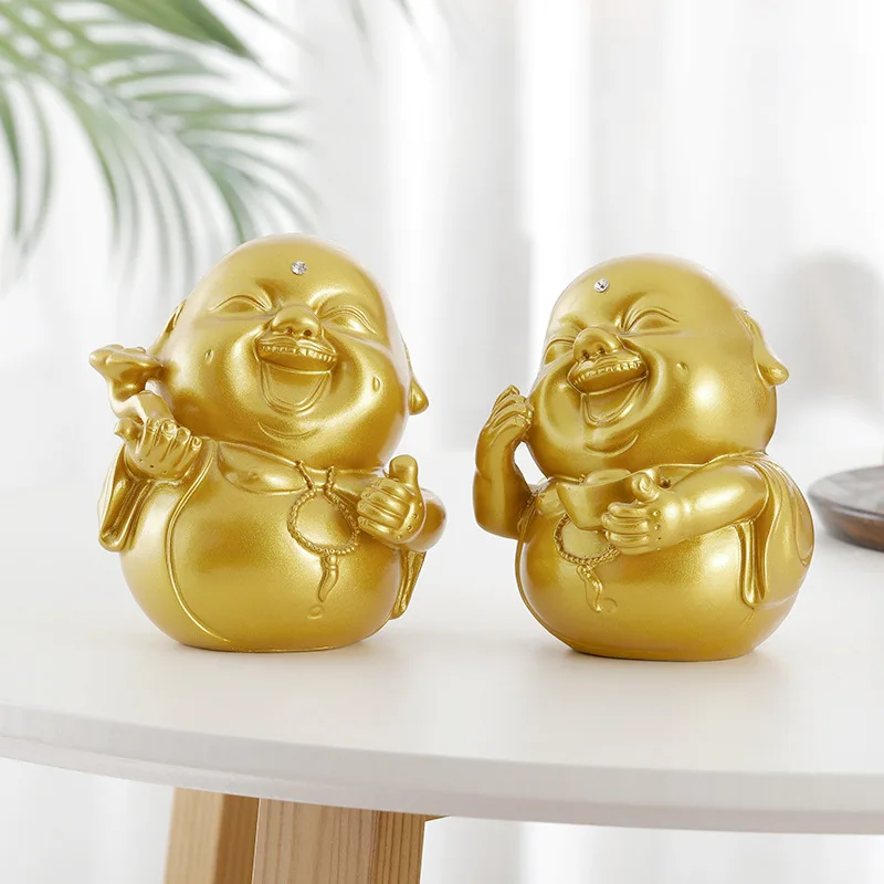Wholesale Gold resin Buddha ornaments Religious temples Big belly Maitreya Laughing Buddha decorative crafts