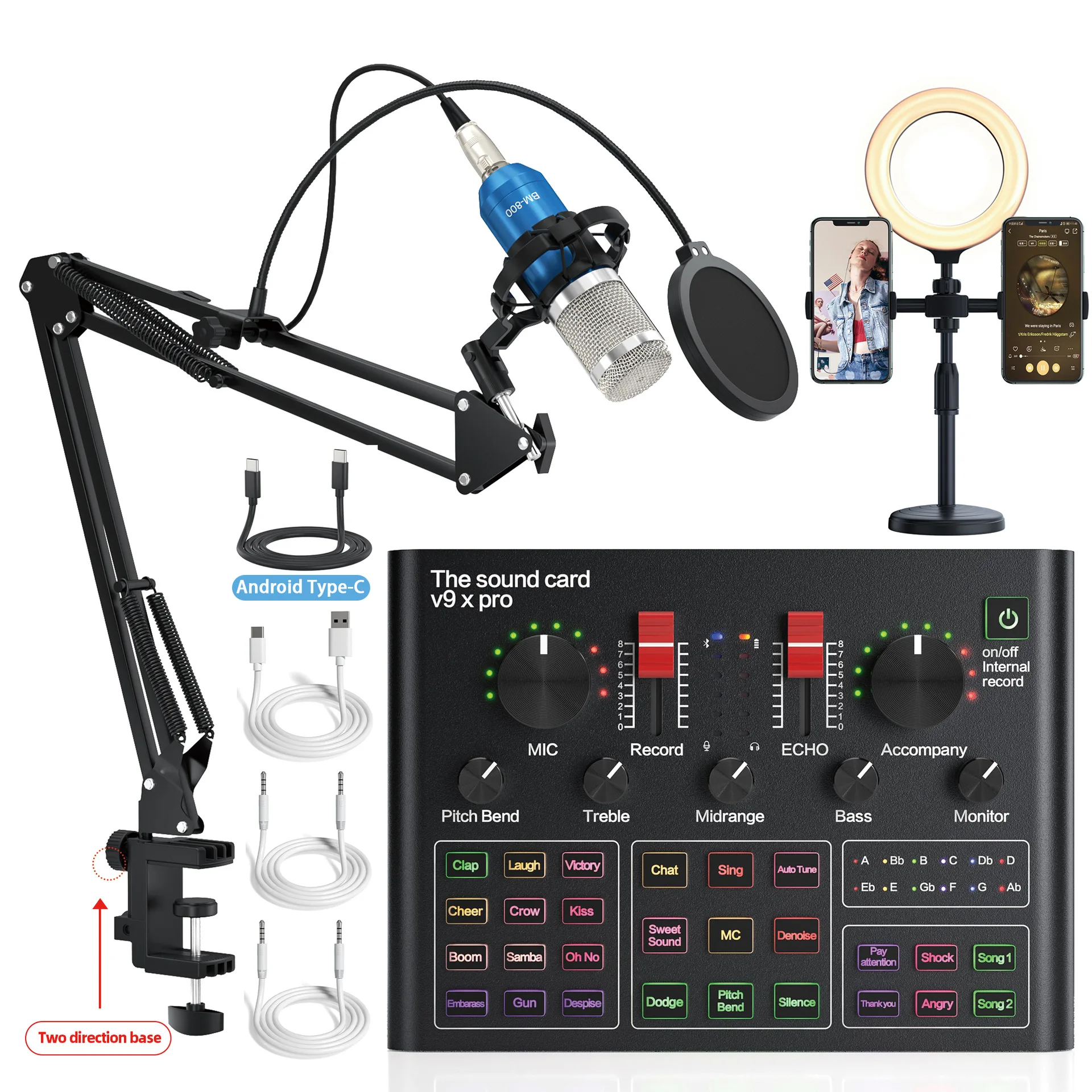 2024 New Arrival BG16 usb studio Dual Mobile Phone Device Live Sound Card Set For Youtube Vlogs Voice Live Broadcast
