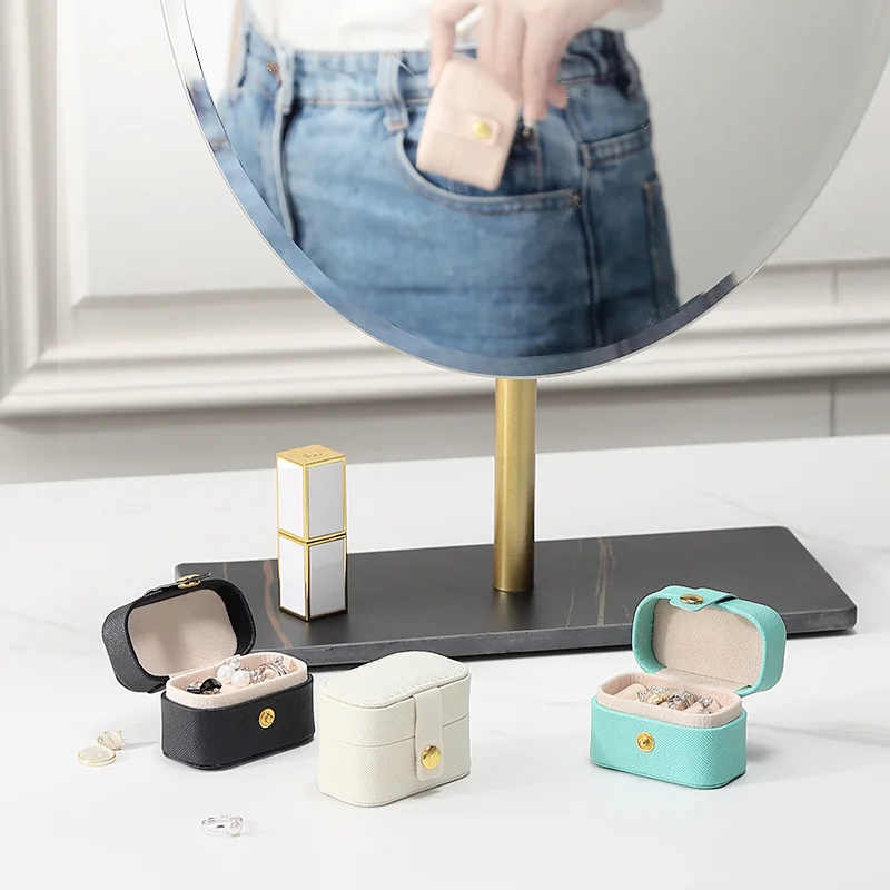 New ring mini cute creative box PU jewelry storage box earrings small portable jewelry travel case