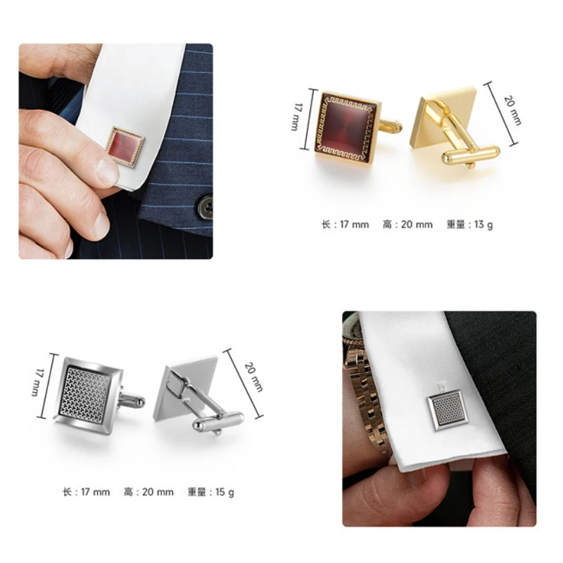 Wholesale Stainless Steel Cufflinks Elegant Women  Fashion Luxury Square Crystal Cuff Buttons Male French Shirt Cufflinks