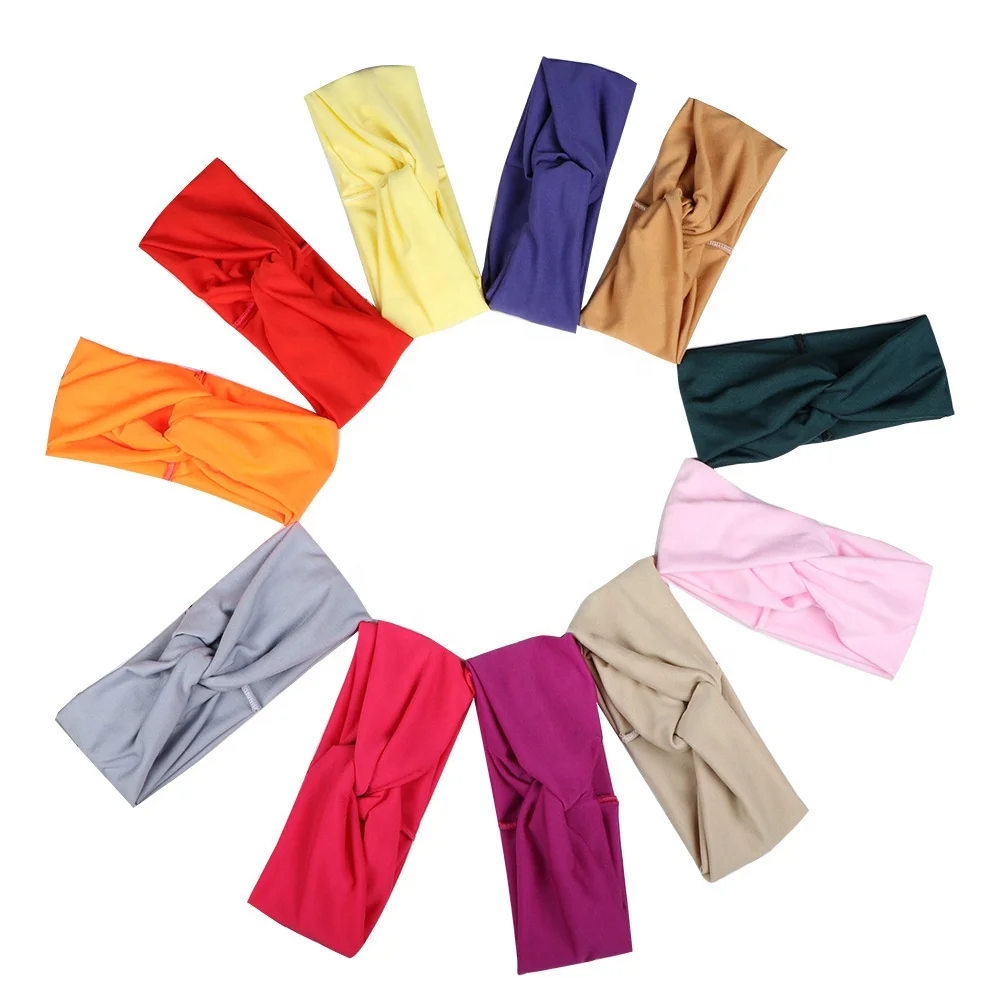 elastic pure color sweat-absorbing fitness women headbands for hair
