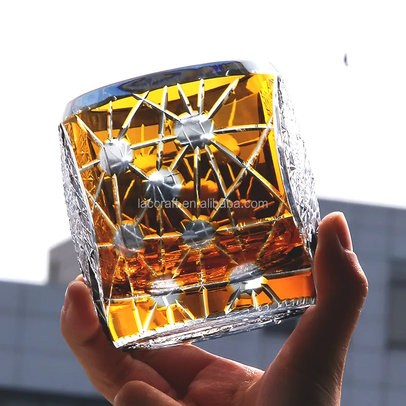 Japanese Edo Kiriko Style Whiskey Glass Cup Circular Design Shot Glasses for Beer Whiskey & Brandy 270ml