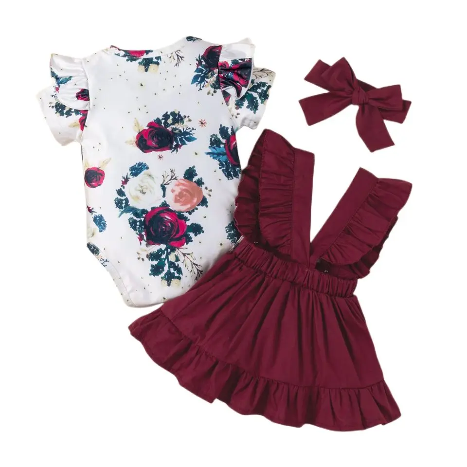 Newborn Baby Girls Clothes 3Pcs Infant Ruffled Long Short Sleeve Romper Pants Dress Set Outfits
