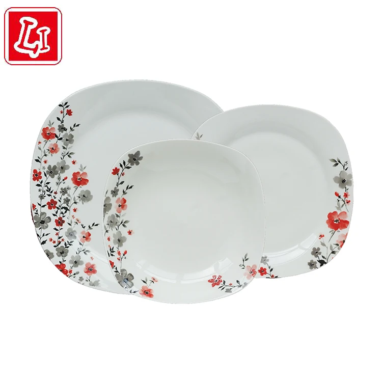 
Chinese household ceramic flat plate soup set decorated with small flowers 