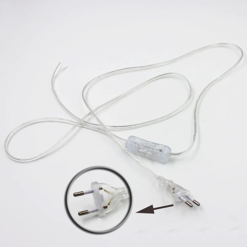0.75mm 2 line Cable 1.8m On Off Power Cord For LED Lamp with Button switch EU/US Plug Light Switching Transparent Wire Extension