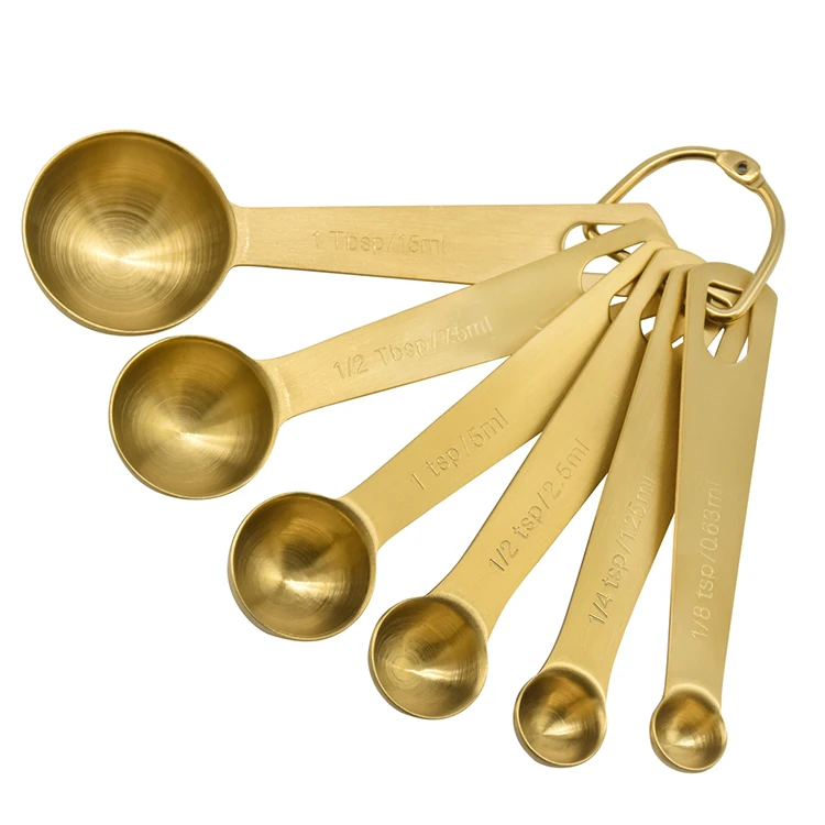 Kitchen cooking and baking measure scoops Professional 6pcs Gold measuring spoons set