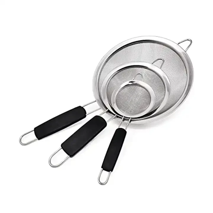 New Home Wire Sieve Sifter Set Of 3 Stainless Steel Colander Fine Mesh Strainers With Insulated Handle For Kitchen Gadgets Tools