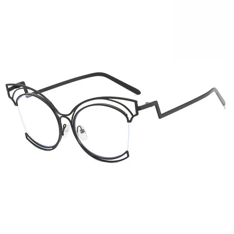 0727 New Fashion Ins Irregular Hollow Design Eyeglasses Metal Frames Custom Eyewear Anti Blue Light Oversized Cat Eye Glasses