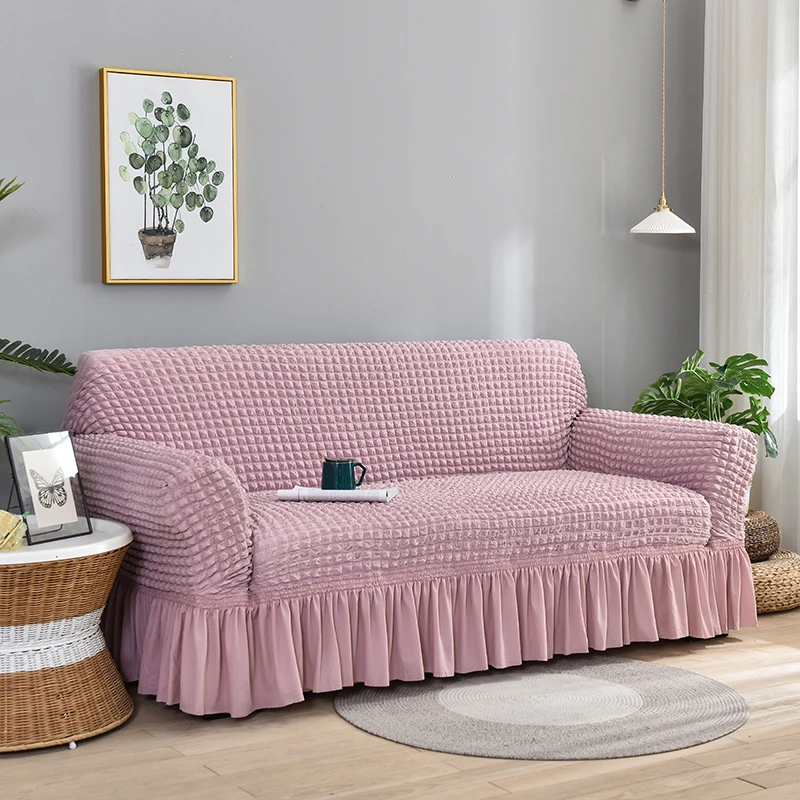 Hot Sale Seersucker slipcover with skirt High Spandex Fabric Sofa Protector Universal stretch Sofa cover