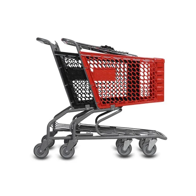 Wholesale steel Grocery Plastic push market folding shopping trolley cart with wheels