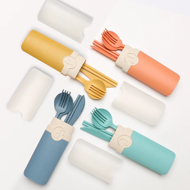 Hot Eco Friendly Reusable Travel Tableware Silicone Portable Utensils Flatware Cutlery Set With Bag Pouch for Outdoor