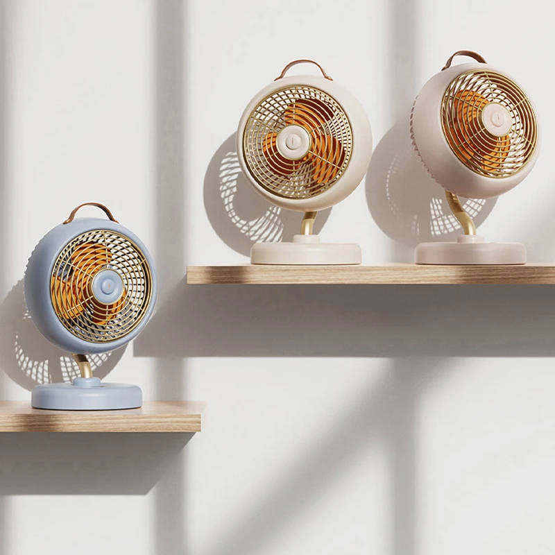 Retro design portable cordless 5 inch digital display rechargeable battery operated Type-C mini usb table fan