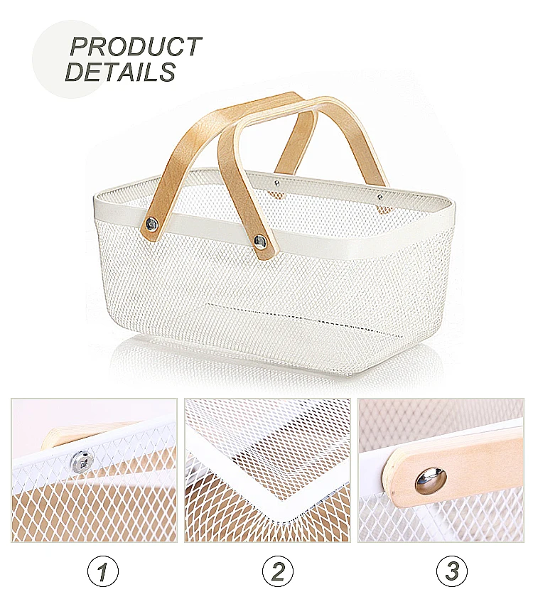 XWX factory direct supply large home Nordic wrought iron storage basket with wooden handle