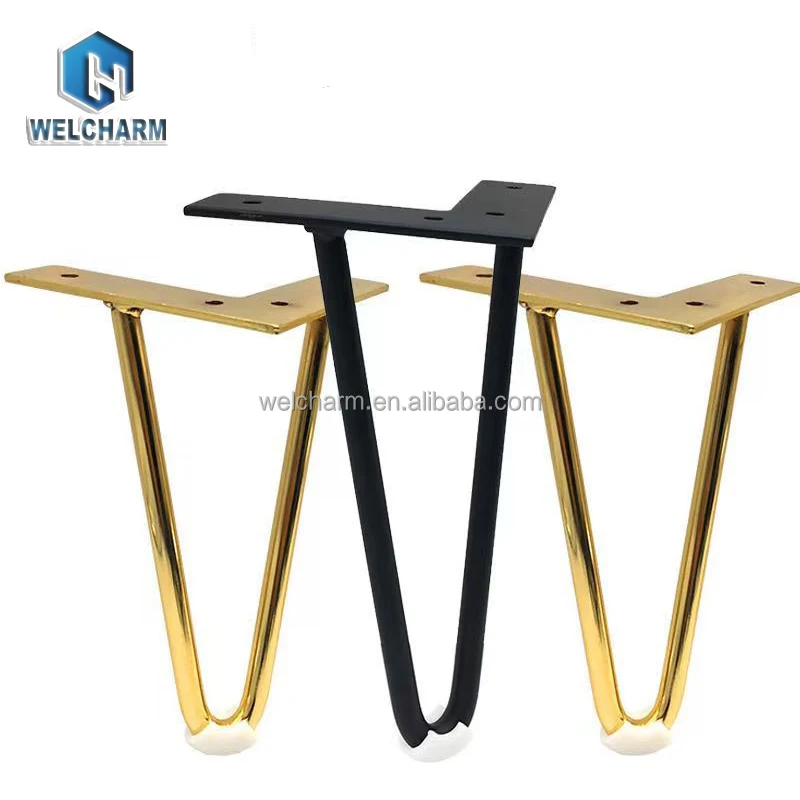 Widely Used Metal 2 Rod Gold Table Legs Furniture Sofa Table Legs Chrome Furniture Feet Black Chair Hairpin Legs