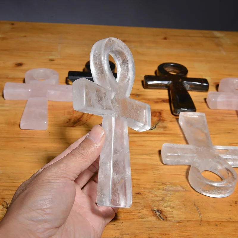 wholesale Natural Gemstone Tiger Eye Ankh crystal Healing Reiki Ankh Engraved ankh pendants