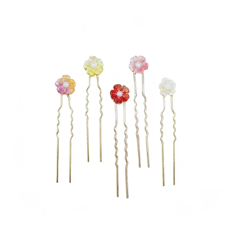 Baiyiyuan 2024 New Crystal Cherry Blossom Flowers U Shaped Hair Accessories Women