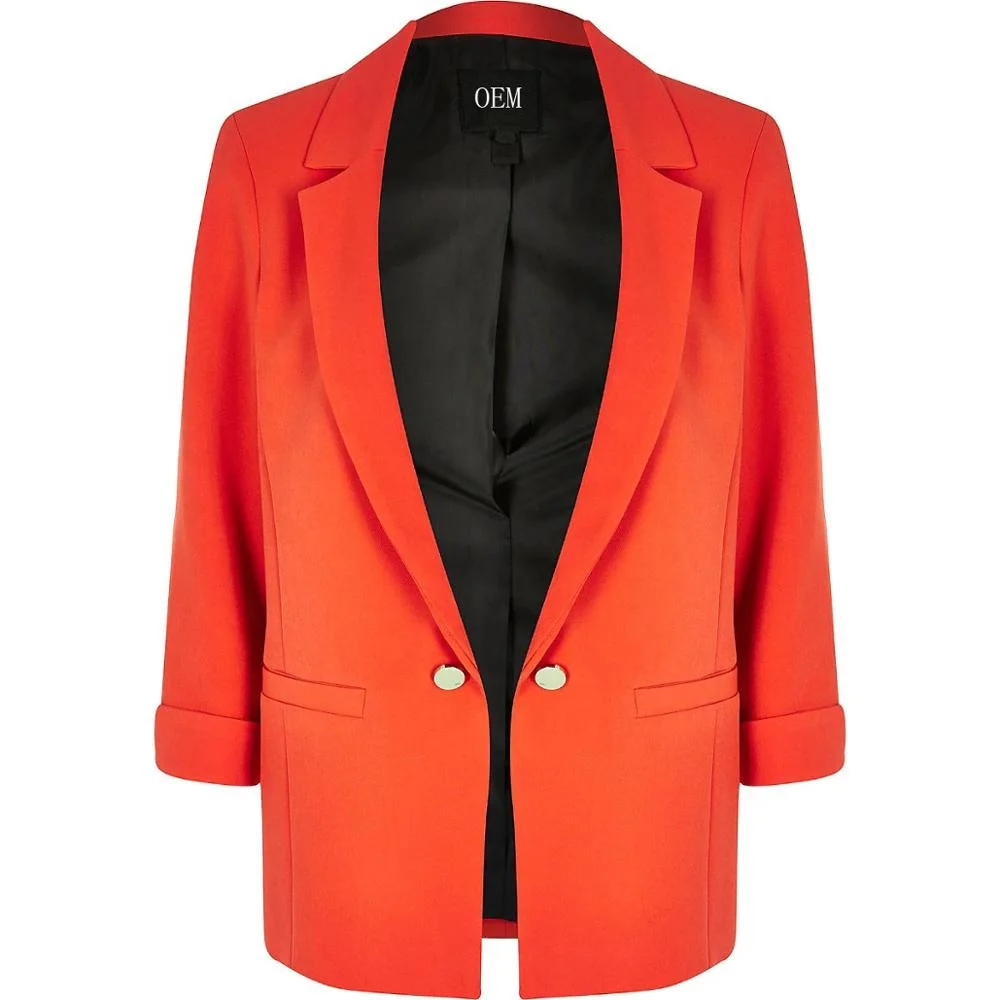 Women & Ladies New Designs Orange Casual Office Jacket Turn up Sleeve Single Breasted blazer Front Welt Pockets