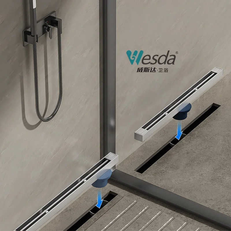 WESDA Factory Supplier Removable Plug-in Cover Shower Drain Channel Linear Floor 304 Stainless Steel Narrow Linear Shower Drain